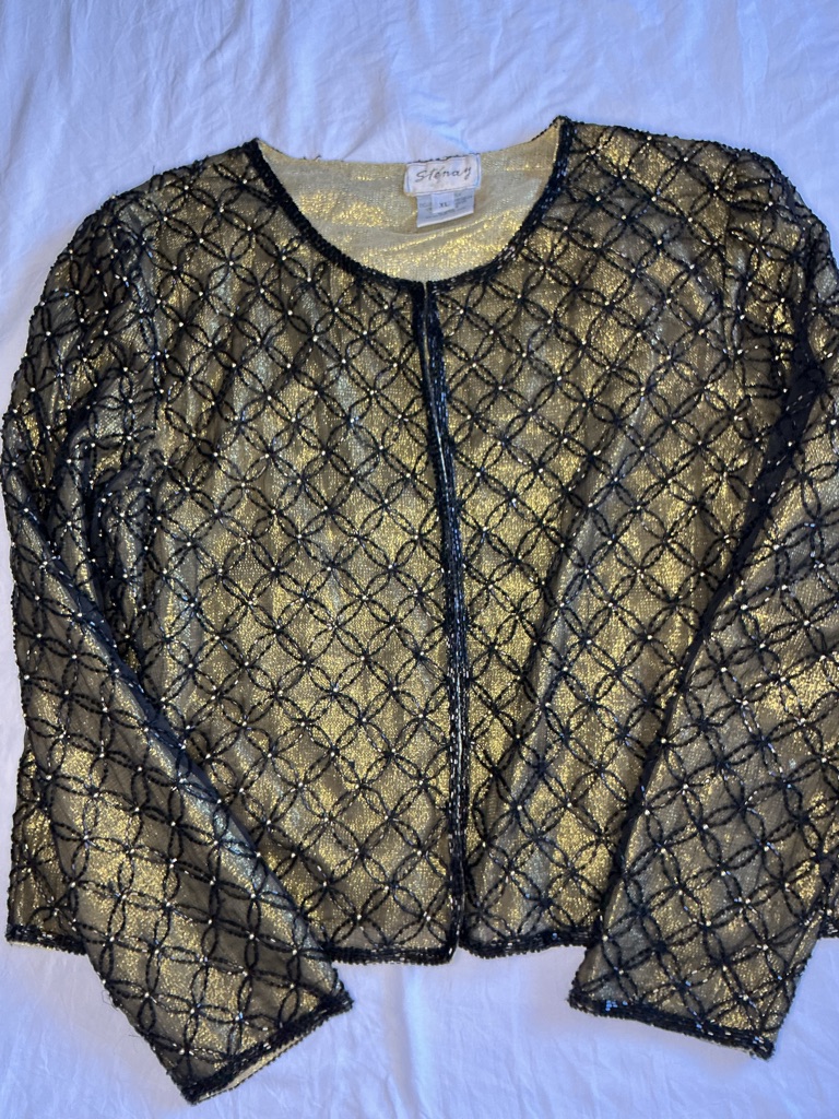 Vintage St. John Gold And Black Beaded Open-Front Topper